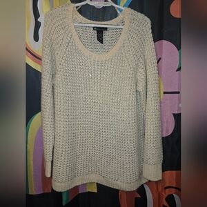 Women's Cream Sweater Sequined Open Knit Lane Bryant Plus Size 14/16